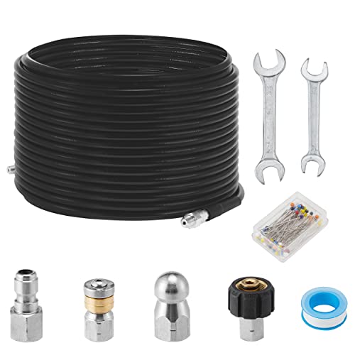 M MINGLE Sewer Jetter Kit for Pressure Washer, 1/4 Inch NPT, 100 Feet Hose, Button Nose and Rotating Sewer Jetting Nozzle, Orifice 4.0, 4.5, Pressure 3600 PSI