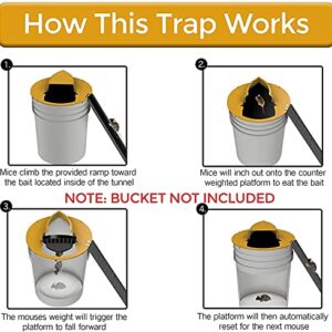 Mouse Trap Bucket, Auto-Reset Flip and Sliding Bucket Lid Mousetrap, Humanized Mousetrap, Mousetrap for Indoor Outdoor Garage Patio Coop, Compatible with 5 Gallon Buckets (2 Pack)