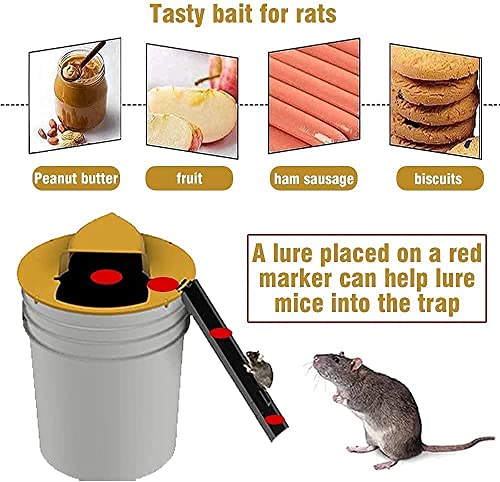 Mouse Trap Bucket, Auto-Reset Flip and Sliding Bucket Lid Mousetrap, Humanized Mousetrap, Mousetrap for Indoor Outdoor Garage Patio Coop, Compatible with 5 Gallon Buckets (2 Pack)