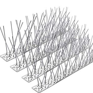 pangch bird spikes for pigeons small birds,stainless steel bird spikes -no more bird nests & poop-disassembled spikes 28 strips 30.33 feet coverage