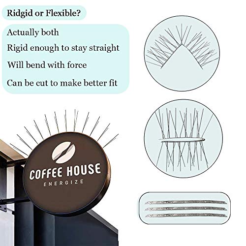 PANGCH Bird Spikes for Pigeons Small Birds,Stainless Steel Bird Spikes -No More Bird Nests & Poop-Disassembled Spikes 28 Strips 30.33 Feet Coverage