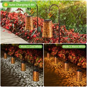 Solar Lantern - Hanging Solar Lights Outdoor Waterproof, Metal Lantern Decorative Solar Powered Patio Decor for Garden Yard Backyard Porch Table Pathway Tree Lighting, Cool/Warm Light, 2 Pack