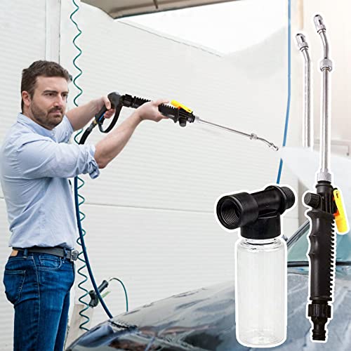 High Pressure Washer, 2 in 1 Adjustable High Pressure Power Water Alloy Garden Handheld Sprinkler for Car Washing Outdoor Gardening Patio Cleaning Windows+Foam Jug