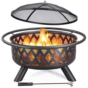 yaheetech 36 inch outdoor round fire pit – backyard patio garden stove bonfire wood burning firepit for outside with spark screen and poker