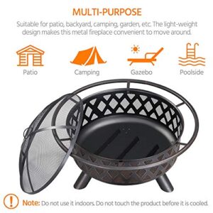 Yaheetech 36 Inch Outdoor Round Fire Pit - Backyard Patio Garden Stove Bonfire Wood Burning Firepit for Outside with Spark Screen and Poker