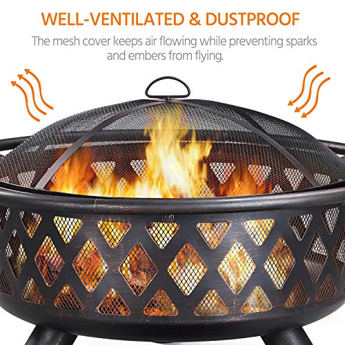 Yaheetech 36 Inch Outdoor Round Fire Pit - Backyard Patio Garden Stove Bonfire Wood Burning Firepit for Outside with Spark Screen and Poker