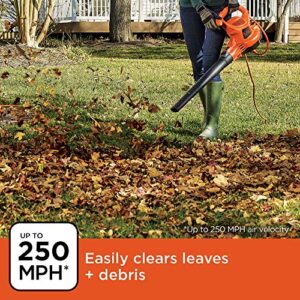 BLACK+DECKER Electric Leaf Blower, Leaf Vacuum and Mulcher 3 in 1, 250 mph Airflow, 400 cfm Delivery Power, Reusable Bag Included, Corded (BEBL7000)