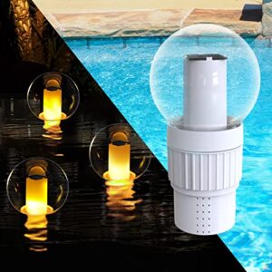 pool chlorine floater, chlorine dispenser with solar pool lights ball, extra-large capacity chemical bromine holder of 4* 3″chlorine tablets with flame solar lights outdoor for spa/hot tub/pool/garden