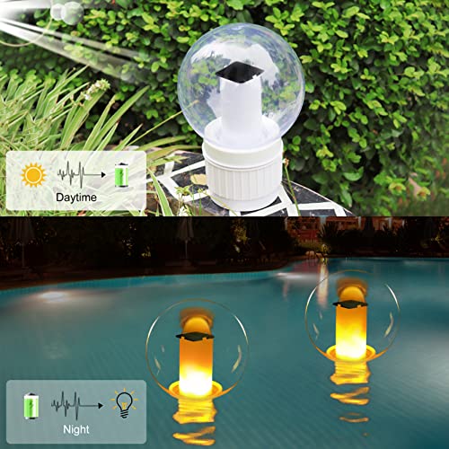 Pool Chlorine Floater, Chlorine Dispenser with Solar Pool Lights Ball, Extra-large Capacity Chemical Bromine Holder of 4* 3"Chlorine Tablets with Flame Solar Lights Outdoor for Spa/Hot Tub/Pool/Garden