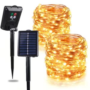blingstar solar string lights, 2 pack each 100 led 8 modes solar fairy lights outdoor waterproof, copper wire christmas lights for tree garden patio yard party wedding decoration (warm white)