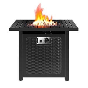 arlopu gas fire table, 28.5”/30.5” 50,000 btu propane square fire pit bowl, 2-in-1 patio fireplace w/ etl certification, lid, rainproof cover, auto-ignition, lava rock, for outdoor/garden (30)