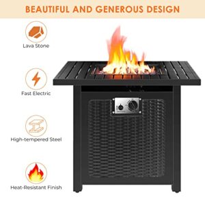 Arlopu Gas Fire Table, 28.5''/30.5'' 50,000 BTU Propane Square Fire Pit Bowl, 2-in-1 Patio Fireplace W/ ETL Certification, Lid, Rainproof Cover, Auto-Ignition, Lava Rock, for Outdoor/Garden (30)