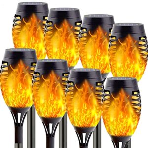 ideaals 8-pack solar torch light with flickering flame, upgraded solar flame torch for garden decorations, waterproof solar outdoor lights for landscape party decoration – auto on/off