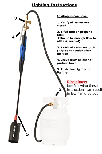 Flame King Propane Torch Kit Heavy Duty Weed Burner, 500,000 BTU with Push Button Piezo Ignitor (Self Igniting) , with 10-Ft Hose Regulator Assembly