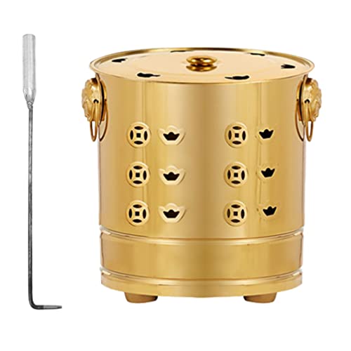 DOITOOL Composter Burn Stainless Steel Incinerator Burn : Garden Incinerator Can Fire Pit with Hanging Hook Burning Tongs Worship Burning Pail Golden Debris Burn Incinerator Bin Compost Tumbler