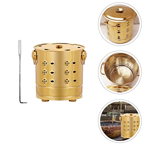 DOITOOL Composter Burn Stainless Steel Incinerator Burn : Garden Incinerator Can Fire Pit with Hanging Hook Burning Tongs Worship Burning Pail Golden Debris Burn Incinerator Bin Compost Tumbler