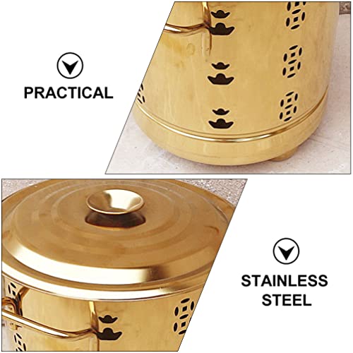 DOITOOL Composter Burn Stainless Steel Incinerator Burn : Garden Incinerator Can Fire Pit with Hanging Hook Burning Tongs Worship Burning Pail Golden Debris Burn Incinerator Bin Compost Tumbler