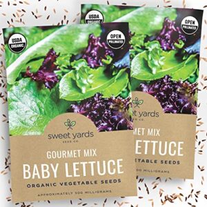 baby leaf lettuce seeds (colorful spring mix) – 2 seed packets! – over 1000 open pollinated non-gmo usda organic seeds
