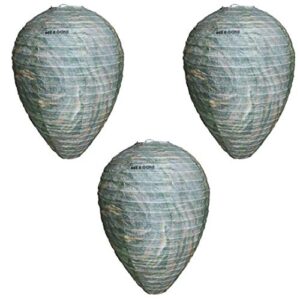bee b gone hanging wasp nest decoy – 3 packs – easy fake hive deterrent for outdoors
