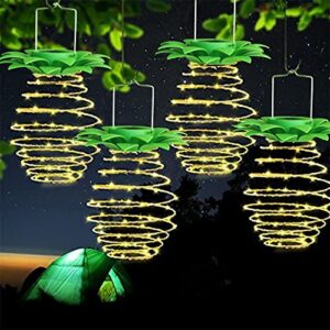 kyaye solar hanging decorative light, waterproof outdoor pineapple light 60 led for garden porch terrace balcony plant cone tree decor (4 pack)