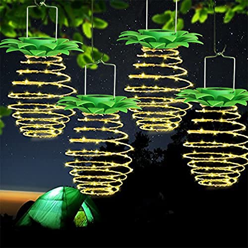 KYAYE Solar Hanging Decorative Light, Waterproof Outdoor Pineapple Light 60 LED for Garden Porch Terrace Balcony Plant Cone Tree Decor (4 Pack)