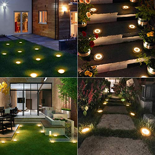 ODEETRONIC Solar Ground Lights Outdoor, 12 PCS 8 LED Solar Path Lights, Solar Disk Lights Waterproof, Flat Solar Garden Lights, Inground Solar Light for Landscape, Pathway, Patio, Walkway, Warm White