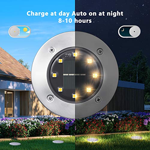 ODEETRONIC Solar Ground Lights Outdoor, 12 PCS 8 LED Solar Path Lights, Solar Disk Lights Waterproof, Flat Solar Garden Lights, Inground Solar Light for Landscape, Pathway, Patio, Walkway, Warm White