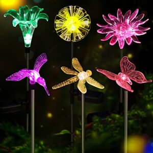 solar garden lights outdoor – 6 pack led figurine stake lights, color changing landscape lighting, decorative flower lights solar powered waterproof for patio lawn yard pathway halloween christmas