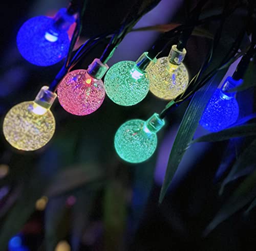 SPLOcolor Solar String Lights Outdoor, 20ft Waterproof 30 LEDs 8 Modes Crystal Globe Solar String Fairy Lights Backyard Patio Christmas Lights for Holiday Party Gardens Backyard Wedding (Multicolor)