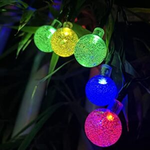 SPLOcolor Solar String Lights Outdoor, 20ft Waterproof 30 LEDs 8 Modes Crystal Globe Solar String Fairy Lights Backyard Patio Christmas Lights for Holiday Party Gardens Backyard Wedding (Multicolor)