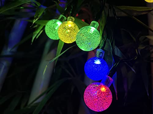 SPLOcolor Solar String Lights Outdoor, 20ft Waterproof 30 LEDs 8 Modes Crystal Globe Solar String Fairy Lights Backyard Patio Christmas Lights for Holiday Party Gardens Backyard Wedding (Multicolor)