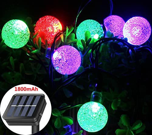 SPLOcolor Solar String Lights Outdoor, 20ft Waterproof 30 LEDs 8 Modes Crystal Globe Solar String Fairy Lights Backyard Patio Christmas Lights for Holiday Party Gardens Backyard Wedding (Multicolor)