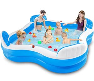 inflatable pool kids for adult – 90″ 90″ 26″ ,giant large blow up pool for indoor garden summer water party,kiddie/adult small inflatable swimming pools with seat and backrest, above ground pool