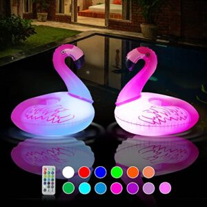 2pcs flamingo floating pool lights, 13 rgb colors inflatable swimming pool lights with drink holder, waterproof indoor outdoor led glow lights for beach, garden, hot bath tub, pool party decorations