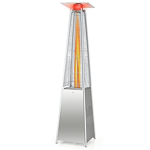 Tangkula 90-inch Outdoor Patio Heater, 42000 BTU Portable Pyramid Propane Heater with Wheels, Quartz Glass Tube, Auto Shut Off Protection, Stainless Steel Outdoor Heater for Backyard, Garden