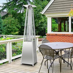 Tangkula 90-inch Outdoor Patio Heater, 42000 BTU Portable Pyramid Propane Heater with Wheels, Quartz Glass Tube, Auto Shut Off Protection, Stainless Steel Outdoor Heater for Backyard, Garden