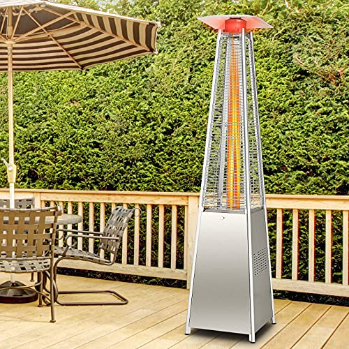 Tangkula 90-inch Outdoor Patio Heater, 42000 BTU Portable Pyramid Propane Heater with Wheels, Quartz Glass Tube, Auto Shut Off Protection, Stainless Steel Outdoor Heater for Backyard, Garden