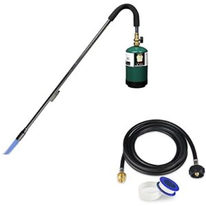 koman weed torch propane burner with 8ft converter hose,fuel by 1lb propane gas cylinder/5-40lb propane tank,self ignition,for roofing,weeding,campfire starting(output 24000btu, propane not included)