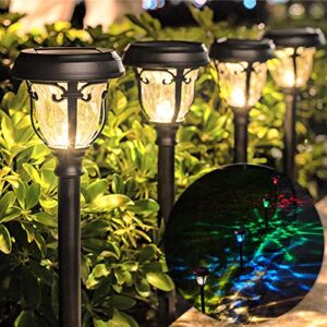 leidrail solar outdoor lights, solar powered waterproof garden pathway lights with 2 modes, rgb changing/warm glass stainless steel landscape lighting for yard lawn walkway – 8 pack
