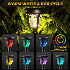 LeiDrail Solar Outdoor Lights, Solar Powered Waterproof Garden Pathway Lights with 2 Modes, RGB Changing/Warm Glass Stainless Steel Landscape Lighting for Yard Lawn Walkway - 8 Pack