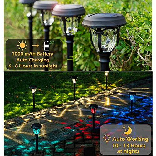 LeiDrail Solar Outdoor Lights, Solar Powered Waterproof Garden Pathway Lights with 2 Modes, RGB Changing/Warm Glass Stainless Steel Landscape Lighting for Yard Lawn Walkway - 8 Pack