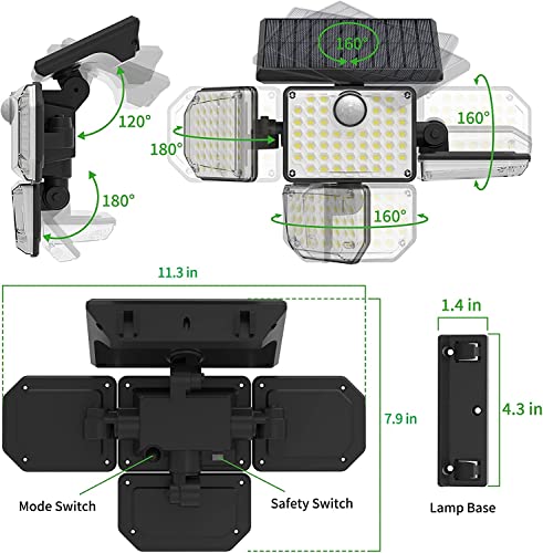 VORZU Solar Motion Light Outdoor, LED Security Flood Lighting with 3 Modes, Dusk to Dawn Sensor Luminaires Waterproof Exterior Wall Lamp for Garage, Garden, Yard, Patio and Porch, 2 Pack