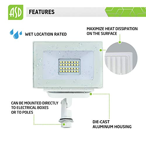ASD LED Flood Light Outdoor 20W, 120V 2040Lm 5000K, Small Exterior Metal Waterproof Lighting Fixtures, Adjustable Knuckle Mount Wall Ground Floodlight Fixture for Yard Garden Backyard, UL Listed