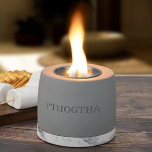 YTHOGTHA Table Top Firepit Bowl Mini Portable Fireplace - Personal Concrete Tabletop Fire Pit Smores Maker for Indoor & Outdoor Use, Full Accessory Kit with Burner and Extinguisher