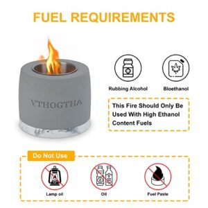 YTHOGTHA Table Top Firepit Bowl Mini Portable Fireplace - Personal Concrete Tabletop Fire Pit Smores Maker for Indoor & Outdoor Use, Full Accessory Kit with Burner and Extinguisher