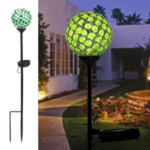 vcuteka solar lights outdoor decorative, mosaic solar garden light waterpoof led pathway stake light for landscape lawn patio yard decoration, green 1 pack
