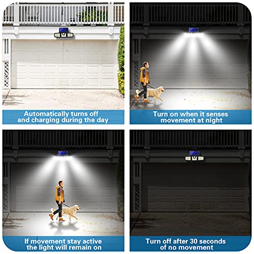 AmeriTop Solar Lights Outdoor, 2 Pack 128 High Brightness LED Cordless Solar Motion Sensor Lights; 3 Adjustable Heads, 270°Wide Angle Illumination, IP65 Waterproof, Security LED Flood Light(Daylight)