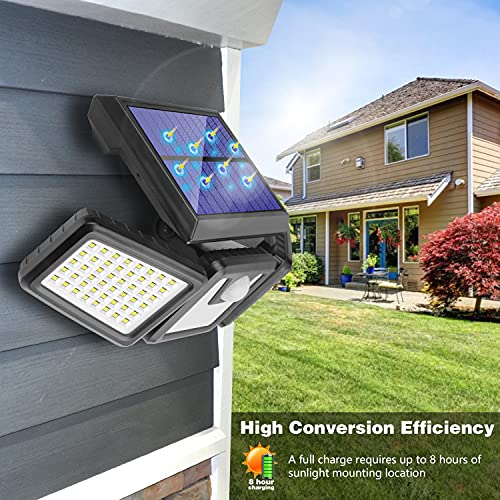 AmeriTop Solar Lights Outdoor, 2 Pack 128 High Brightness LED Cordless Solar Motion Sensor Lights; 3 Adjustable Heads, 270°Wide Angle Illumination, IP65 Waterproof, Security LED Flood Light(Daylight)