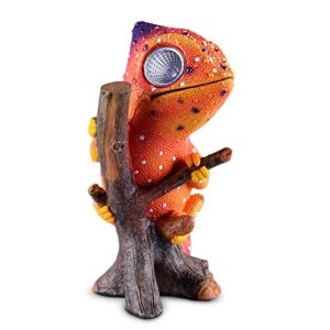 chameleon solar statue garden decorations | outdoor led decor figure | light up decorative figurine accents for yard, patio, lawn, balcony, or deck | great housewarming gift idea (orange, 2 pack)