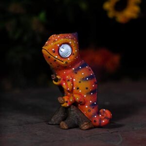 Chameleon Solar Statue Garden Decorations | Outdoor LED Decor Figure | Light Up Decorative Figurine Accents for Yard, Patio, Lawn, Balcony, or Deck | Great Housewarming Gift Idea (Orange, 2 Pack)